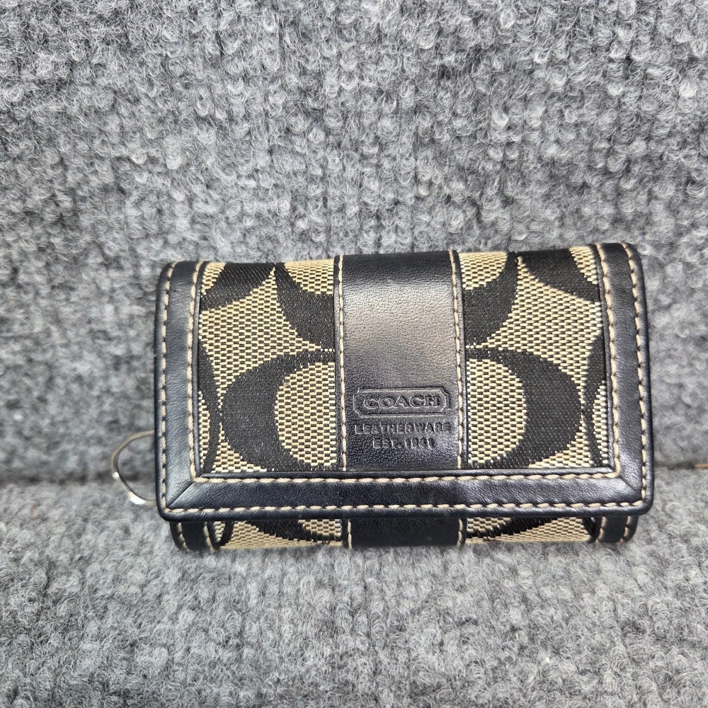Coach Signature C Black Canvas Leather 6-Ring Key Case Micro Mini Vintage y2K‎